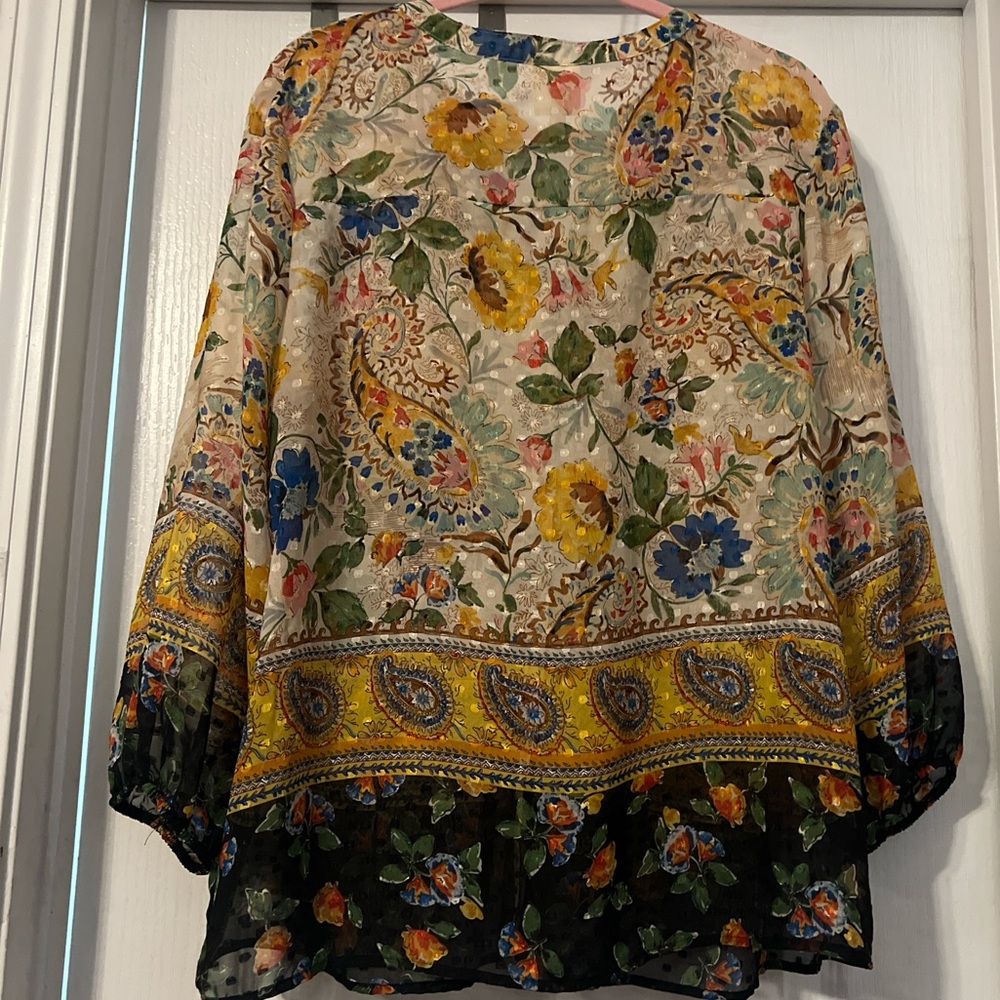 Fig and Flower Multicolor Paisley Peasant Boho Blouse, XL - Picture 12 of 13